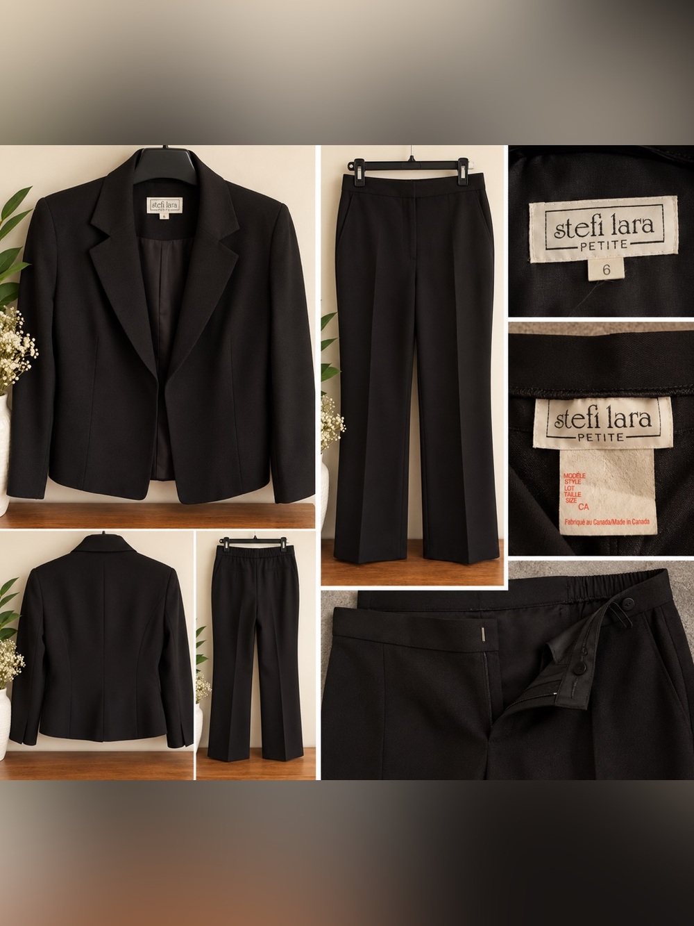 Stefi Lara Petite Black 2-Piece Suit – Blazer & Pants – Size 6